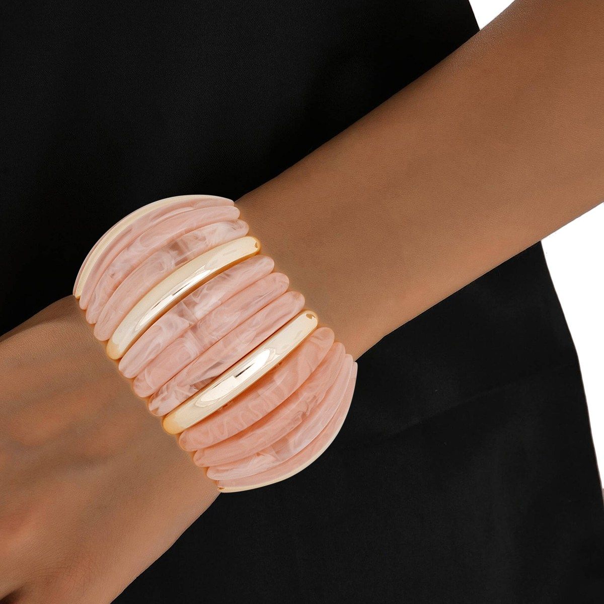 Bangle Marbled Light Pink Stretch Wide Bracelet