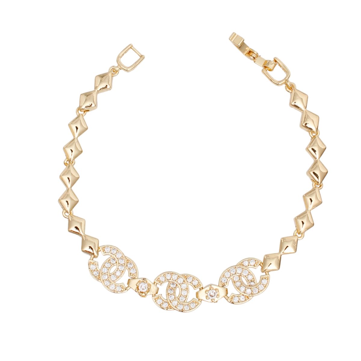 Tennis Bracelet Gold Brass CZ Link CC Chain