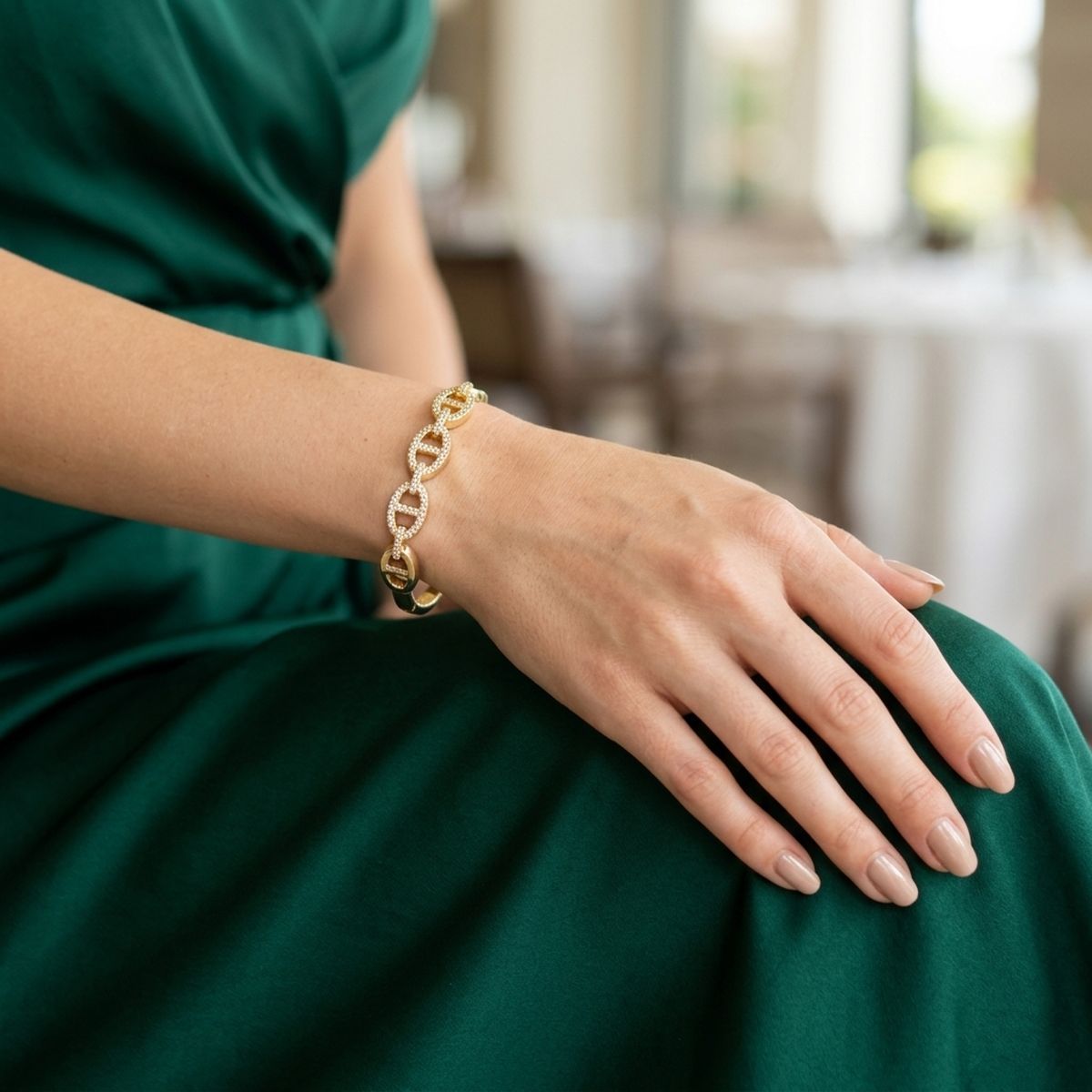 Bangle Sleek Gold Anchor Chain CZ Bracelet