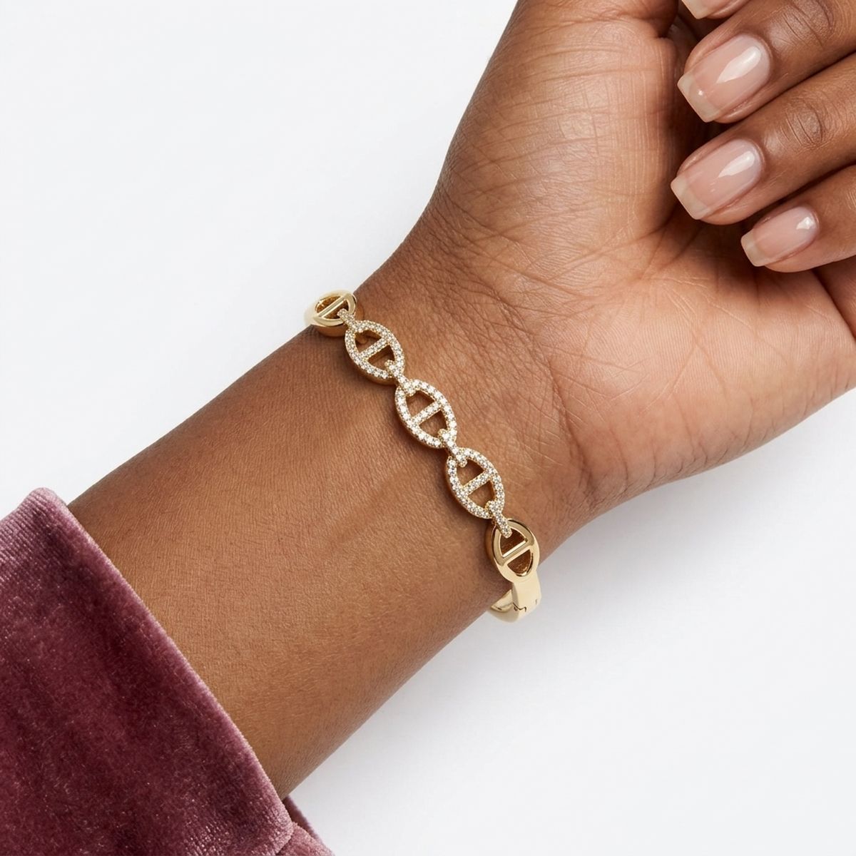 Bangle Sleek Gold Anchor Chain CZ Bracelet