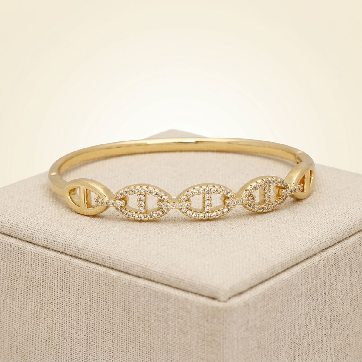 Bangle Sleek Gold Anchor Chain CZ Bracelet
