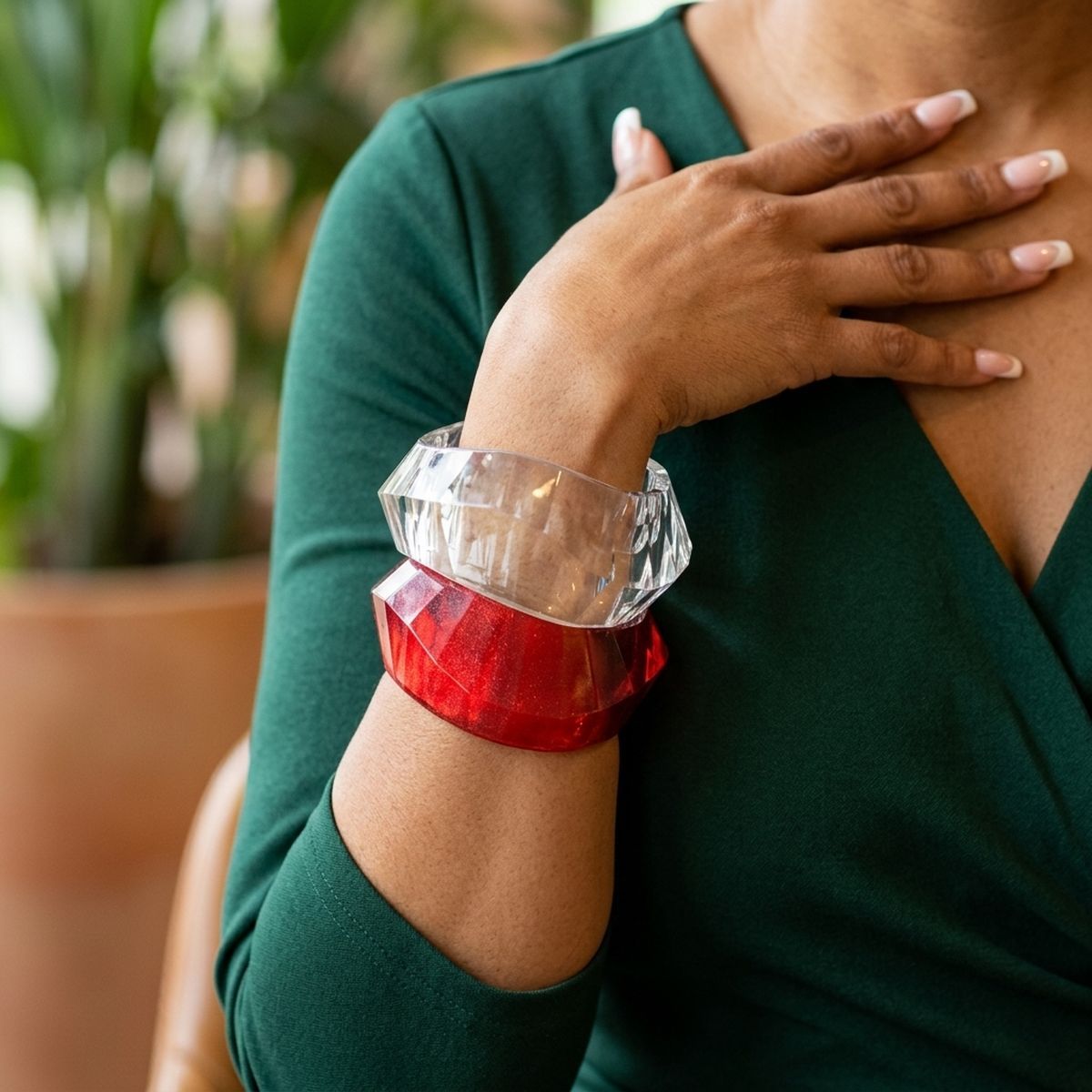 Bangle Retro Red Shimmer Prism Chunky Bracelet