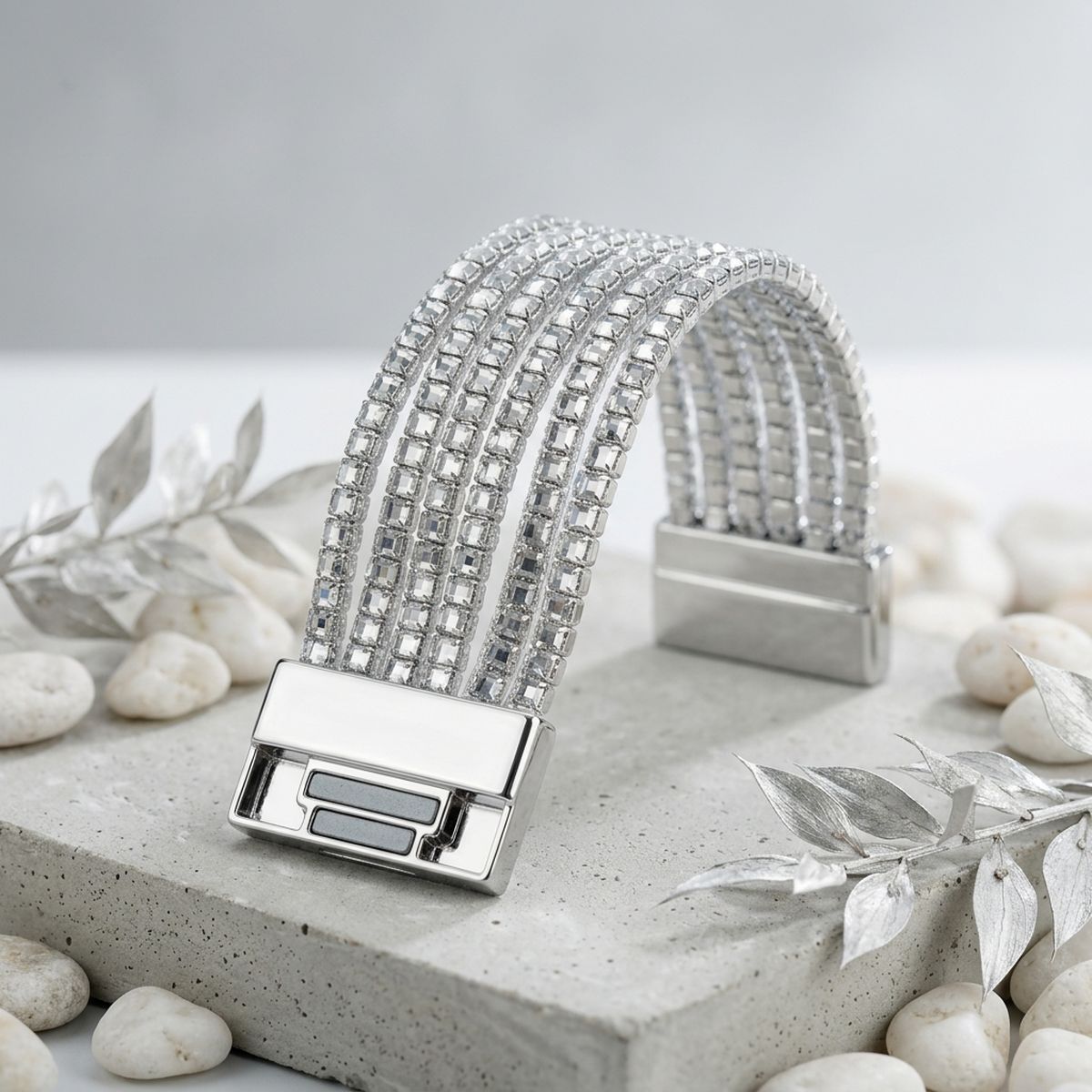 Silver 5 Strand Clear Stone Disco Ball Bracelet