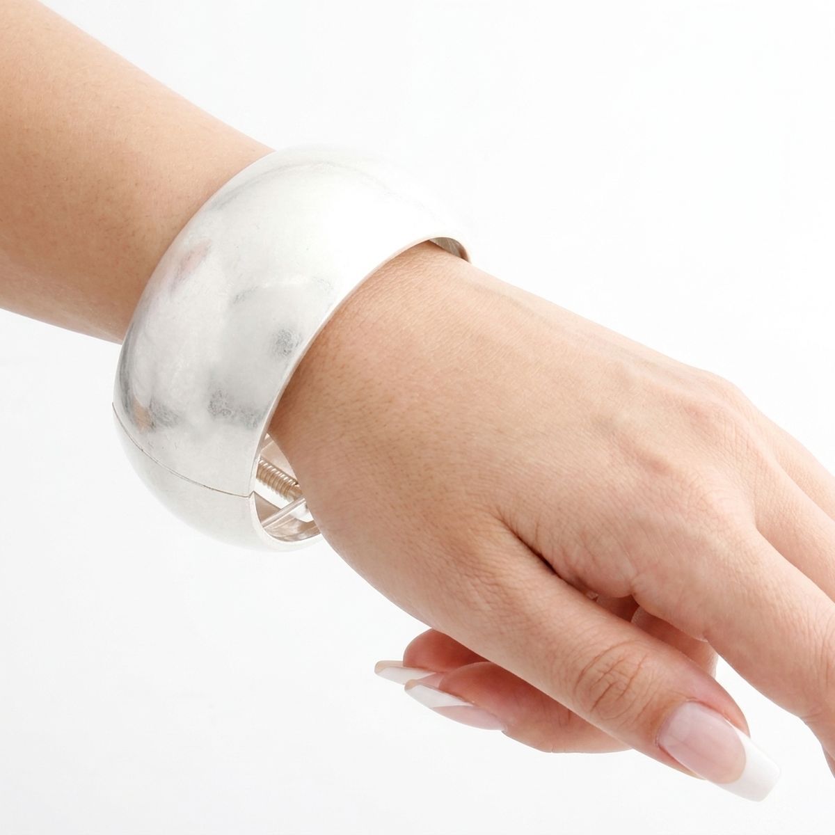 Bangle Matte Silver Metal Wide Hinge Bracelet