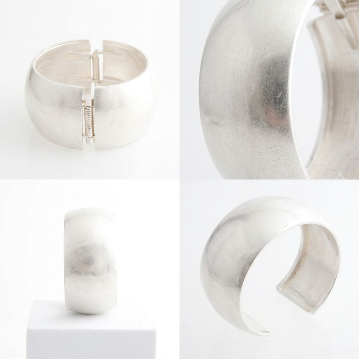 Bangle Matte Silver Metal Wide Hinge Bracelet