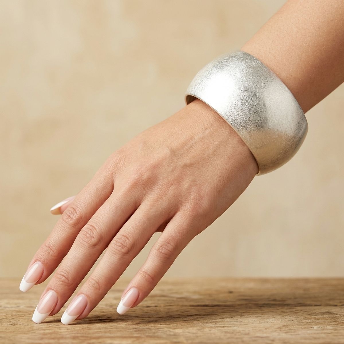 Bangle Matte Silver Metal Wide Hinge Bracelet