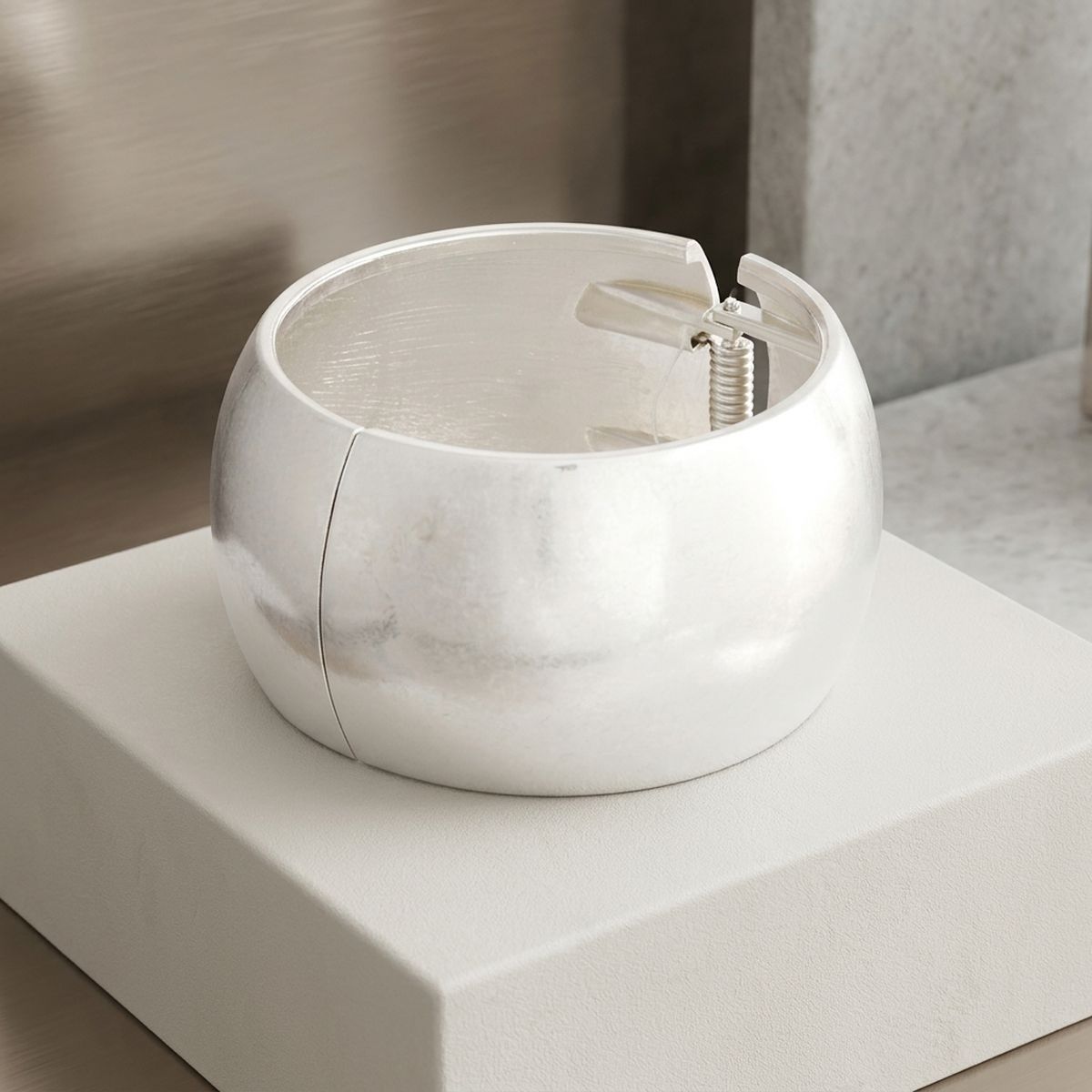 Bangle Matte Silver Metal Wide Hinge Bracelet