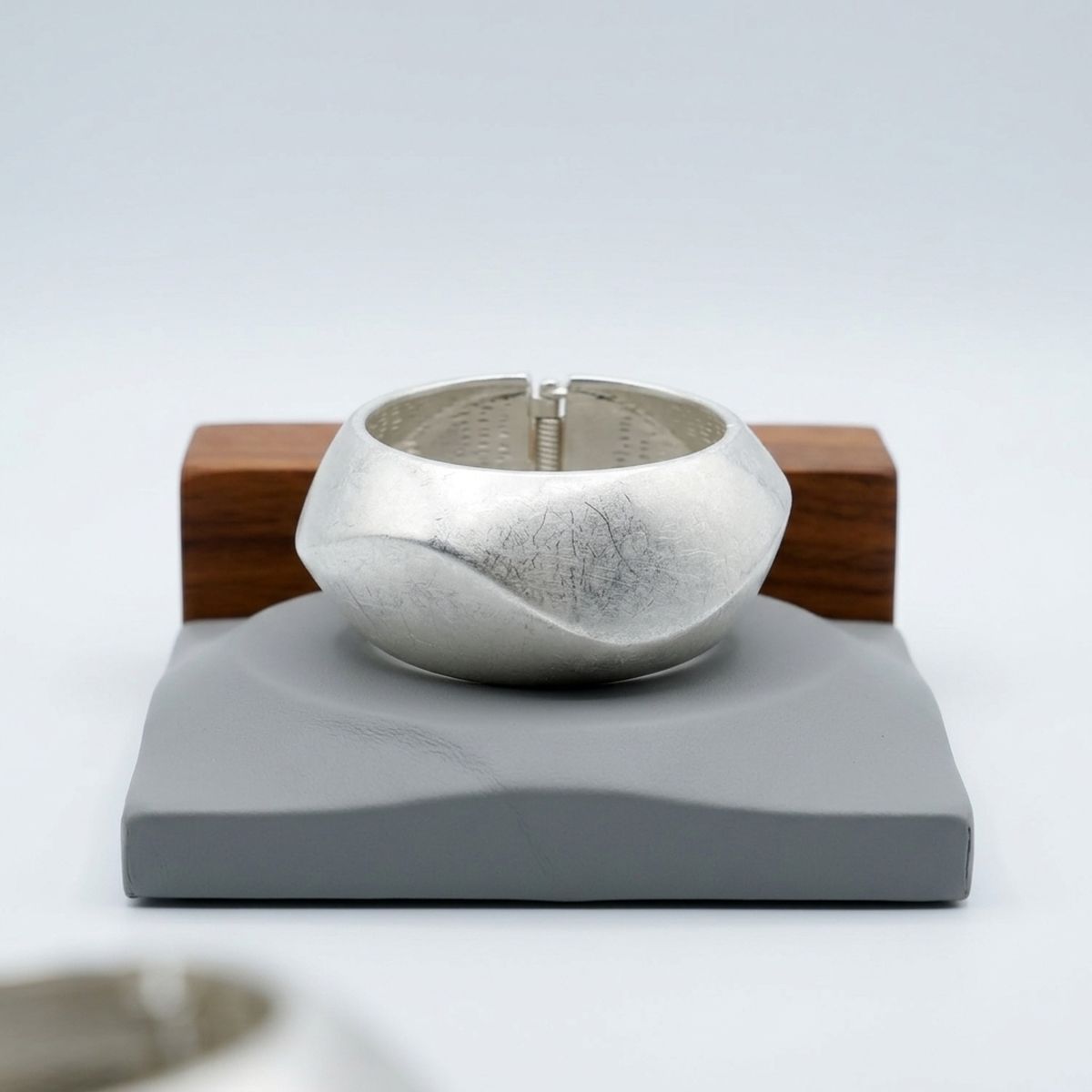 Bangle Matte Silver Chunky Sculptural Bracelet