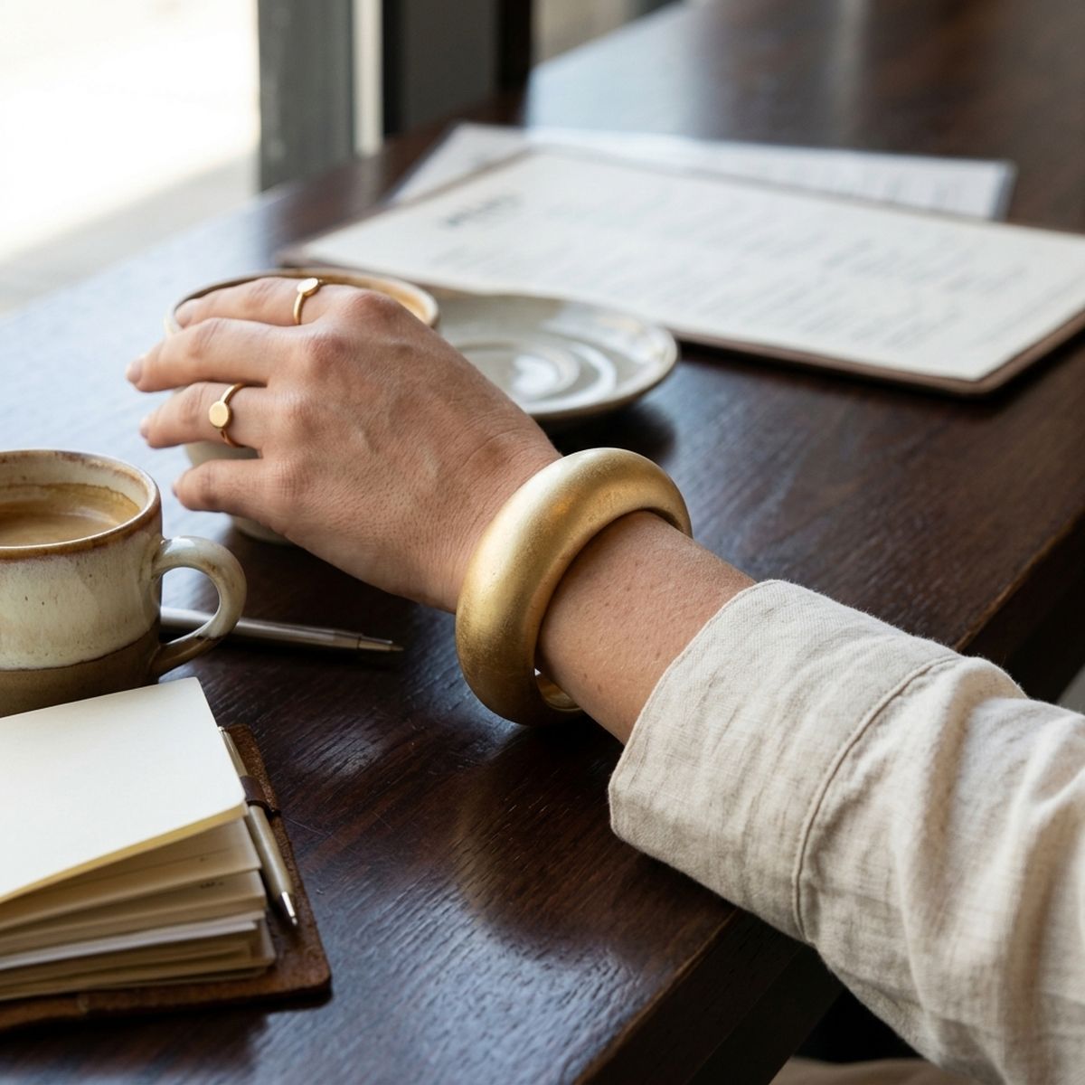 Bangle Matte Gold Metal Sculpted Sleek Bracelet