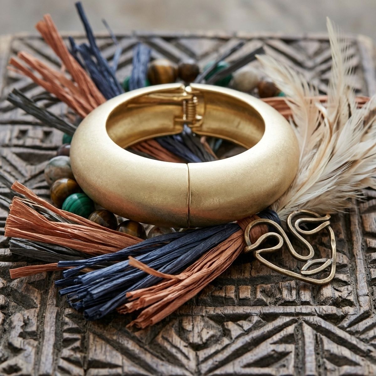 Bangle Matte Gold Metal Sculpted Sleek Bracelet