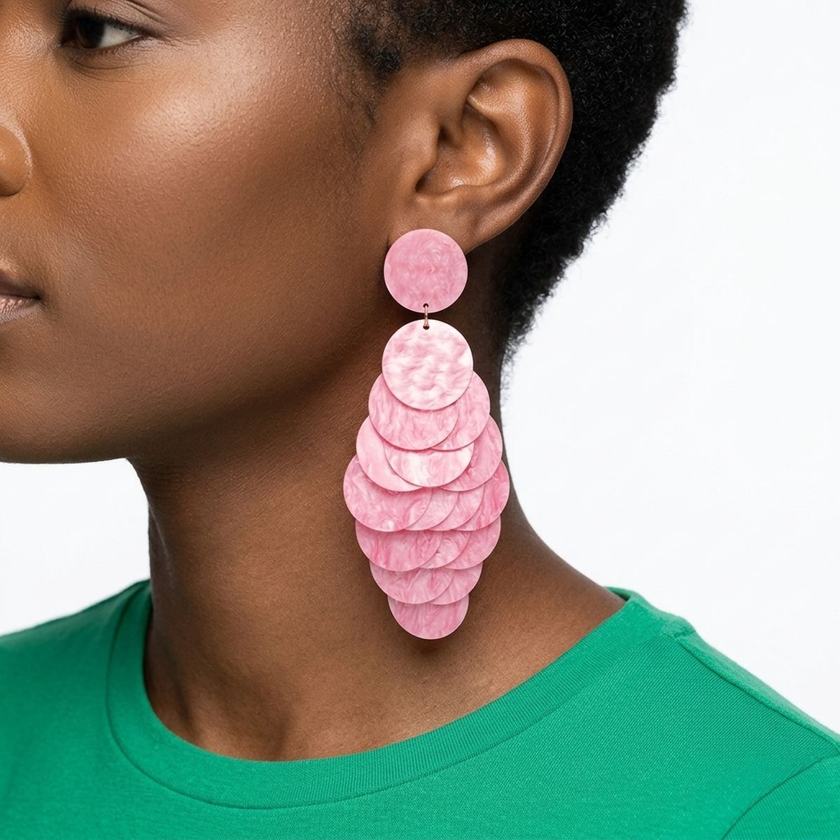 Dangle Pink Shell Disc Resort Fashion Earrings