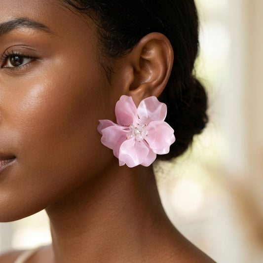 Oversized Light Pink Acrylic Flower Stud Earrings