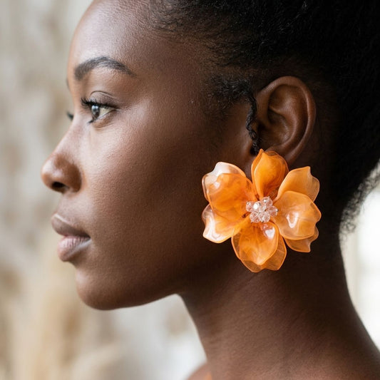 Oversized Orange Acrylic Flower Stud Earrings
