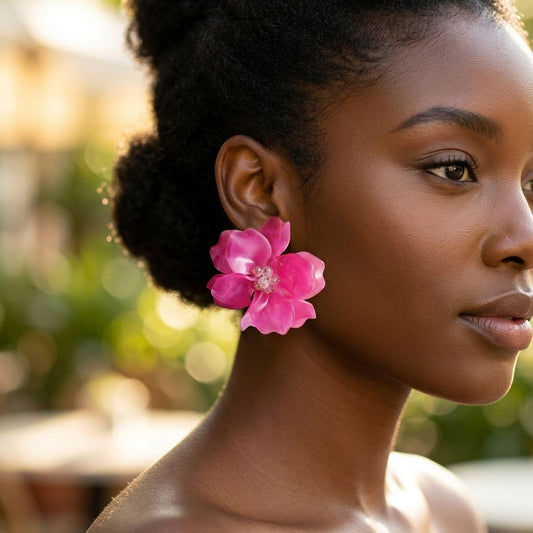 Oversized Pink Acrylic Petal Flower Stud Earrings