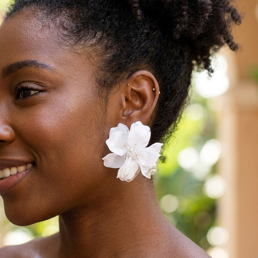 Oversized White Acrylic Petal Flower Stud Earrings