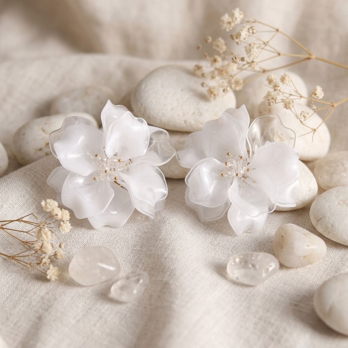 Oversized White Acrylic Petal Flower Stud Earrings