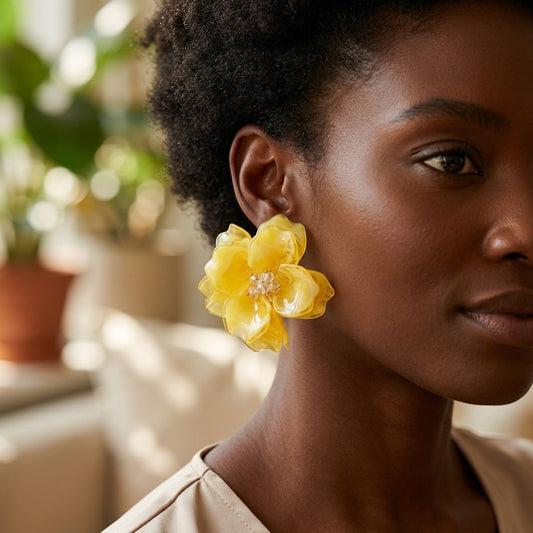 Oversized Yellow Acrylic Petal Flower Stud Earrings