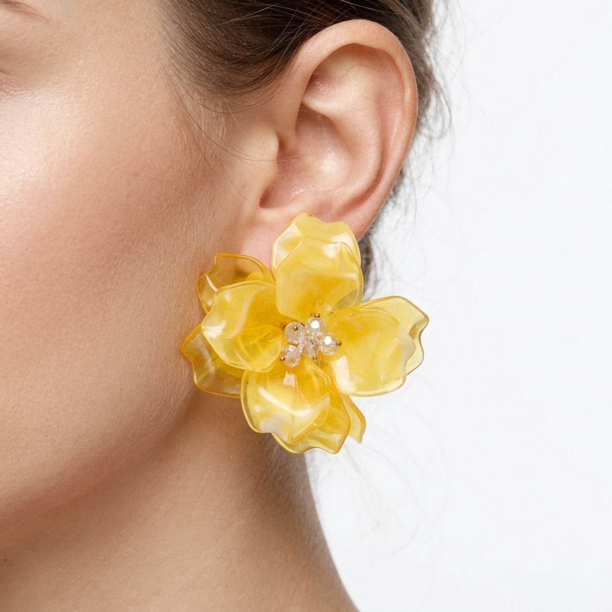 Oversized Yellow Acrylic Petal Flower Stud Earrings