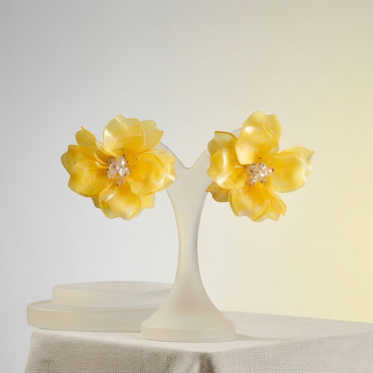 Oversized Yellow Acrylic Petal Flower Stud Earrings