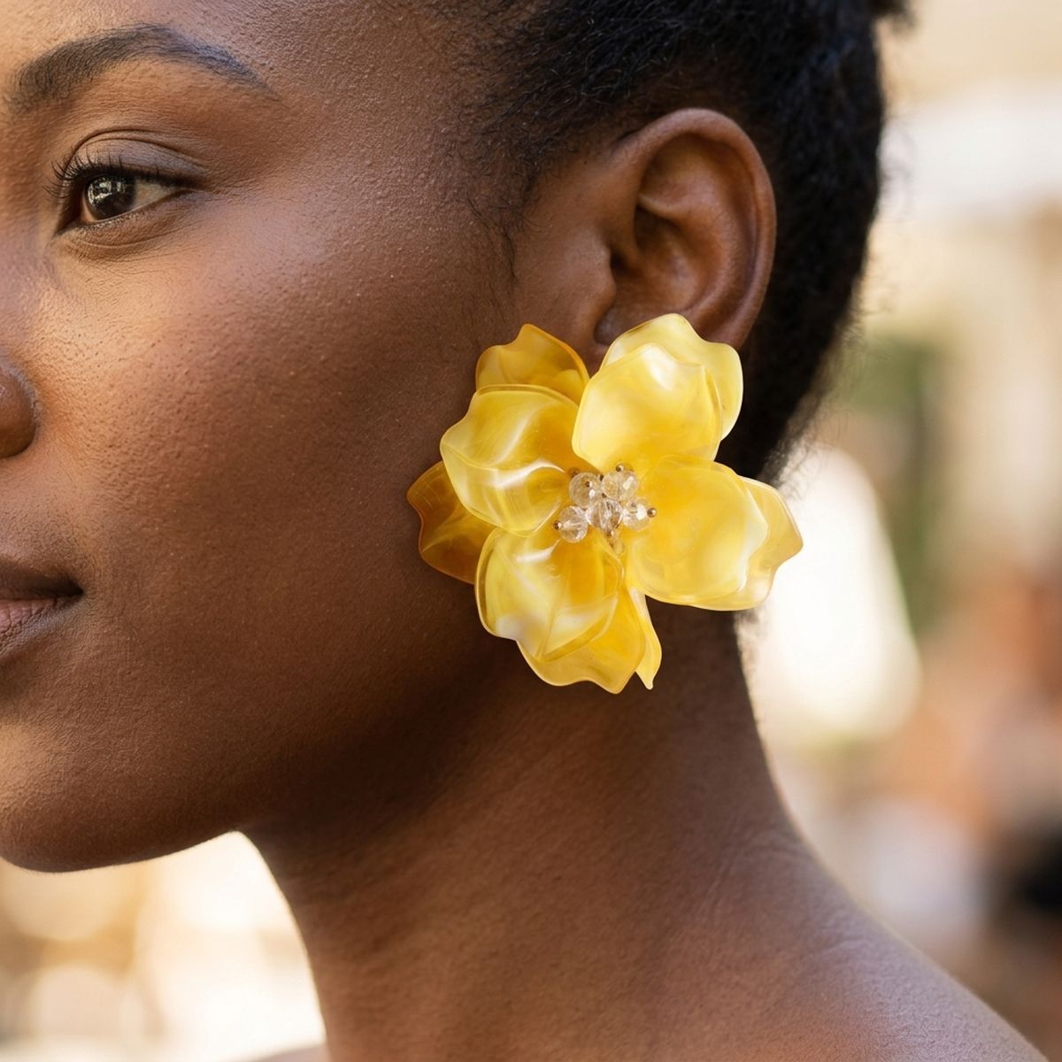 Oversized Yellow Acrylic Petal Flower Stud Earrings