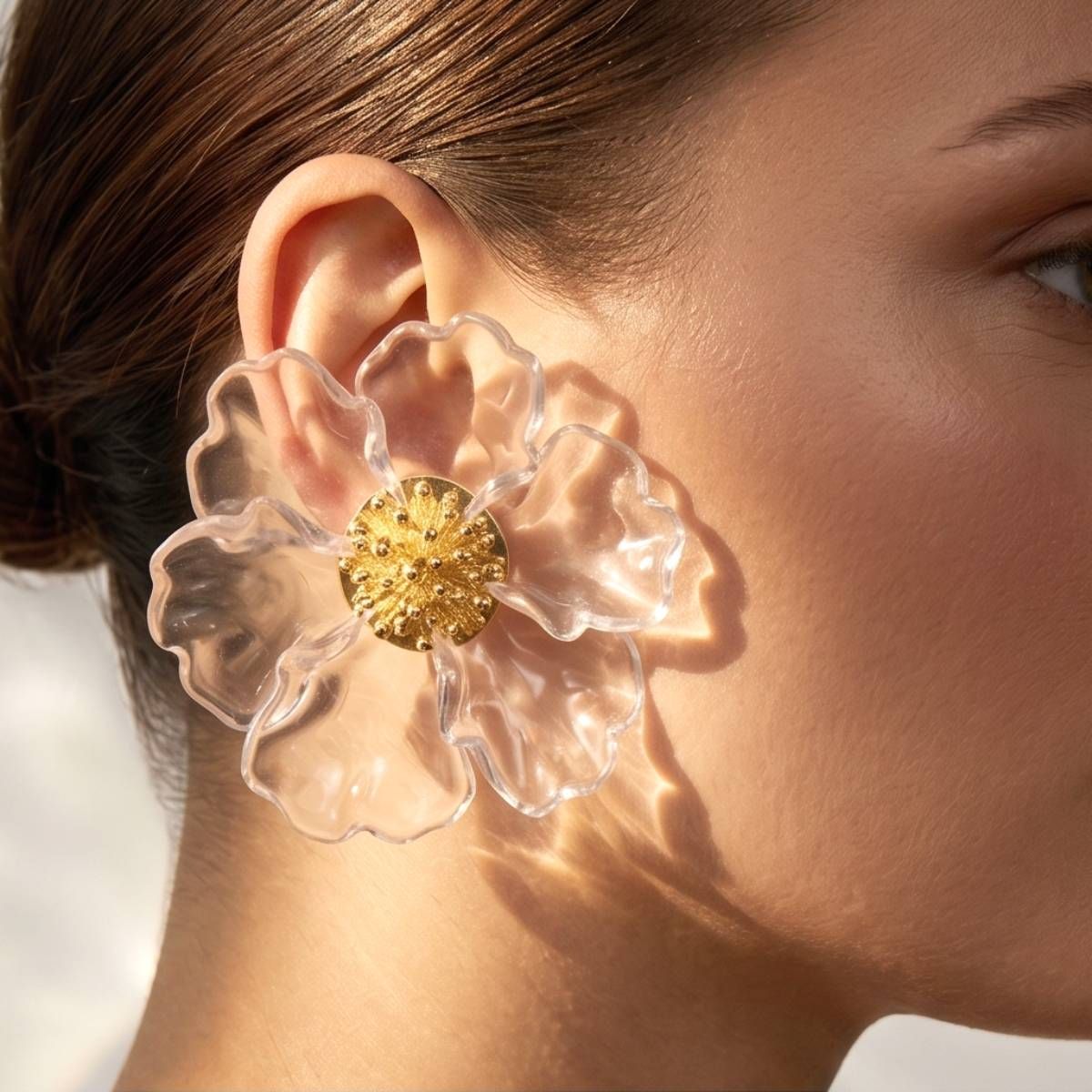 Oversized Clear Translucent Flower Stud Earrings