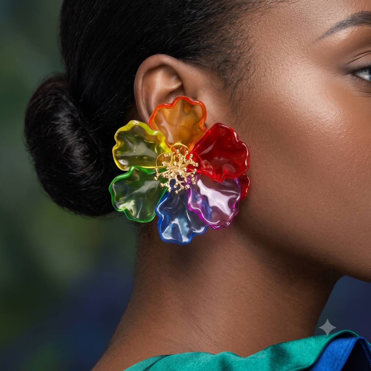 Oversized Rainbow Translucent Flower Stud Earrings