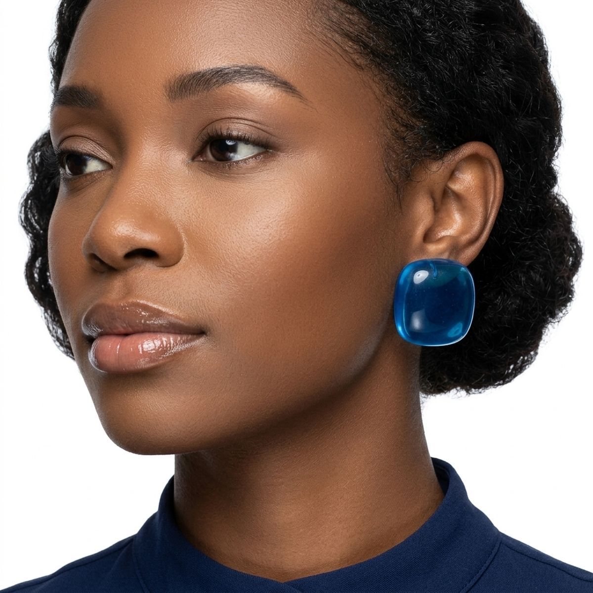 Chunky Blue Translucent Square Stud Earrings