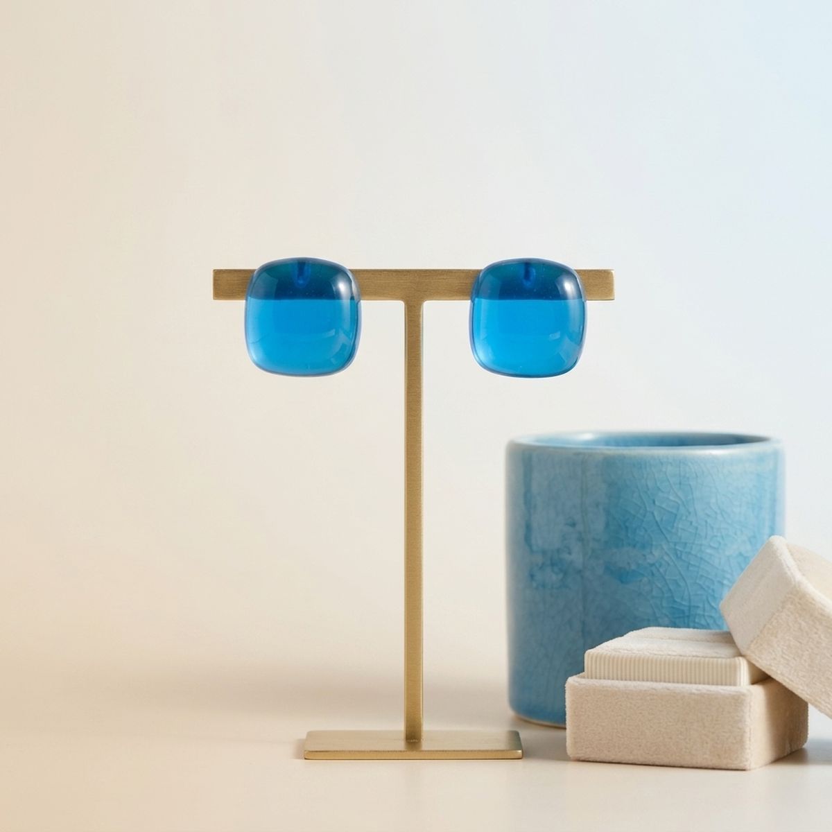 Chunky Blue Translucent Square Stud Earrings