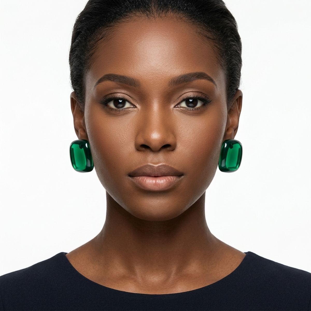 Chunky Green Translucent Square Stud Earrings