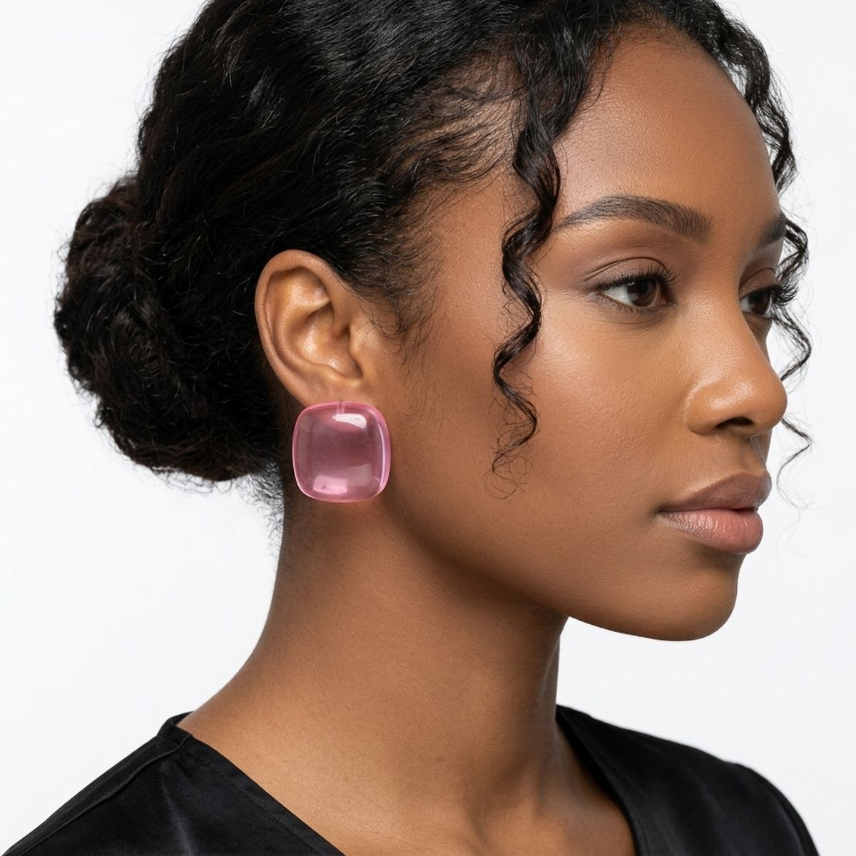 Chunky Pink Translucent Square Stud Earrings
