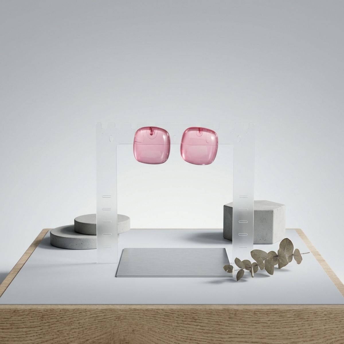 Chunky Pink Translucent Square Stud Earrings