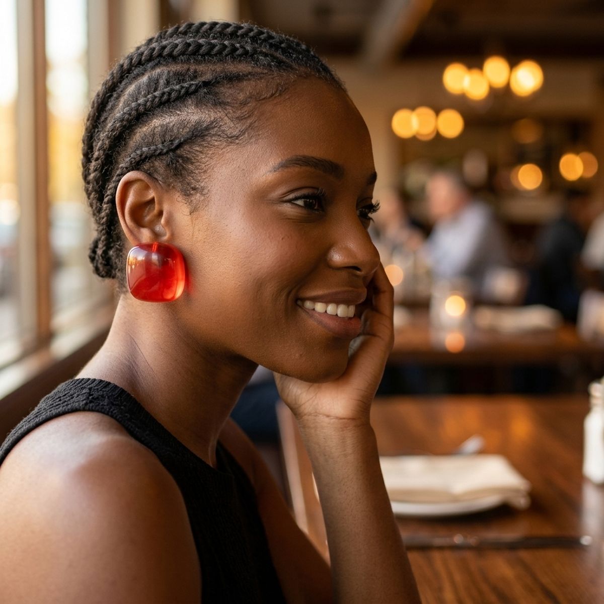 Chunky Red Translucent Square Stud Earrings