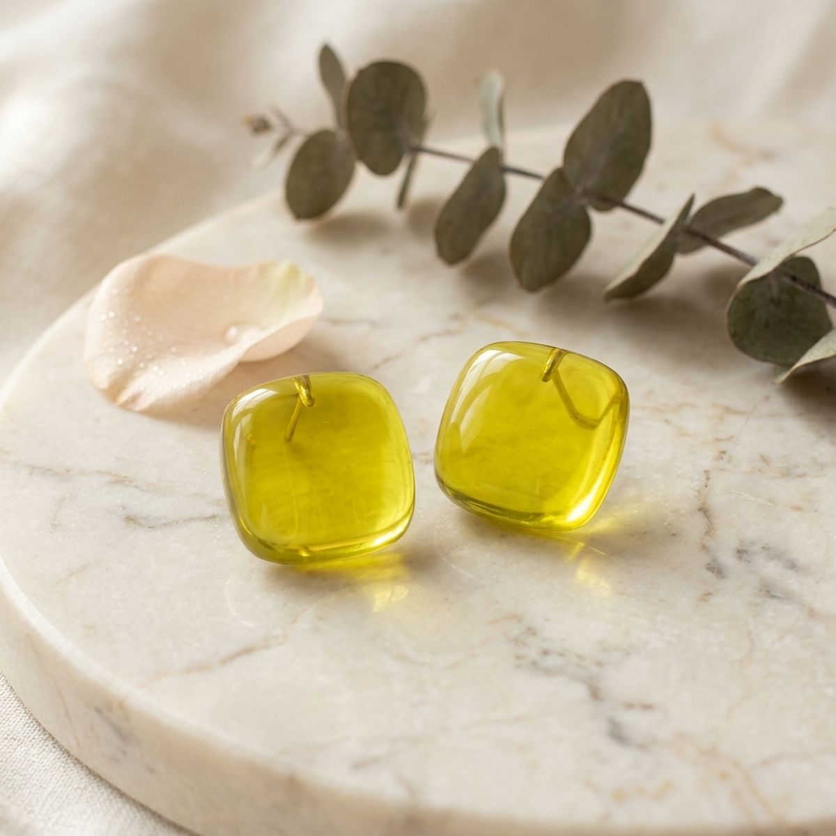 Chunky Yellow Translucent Square Stud Earrings