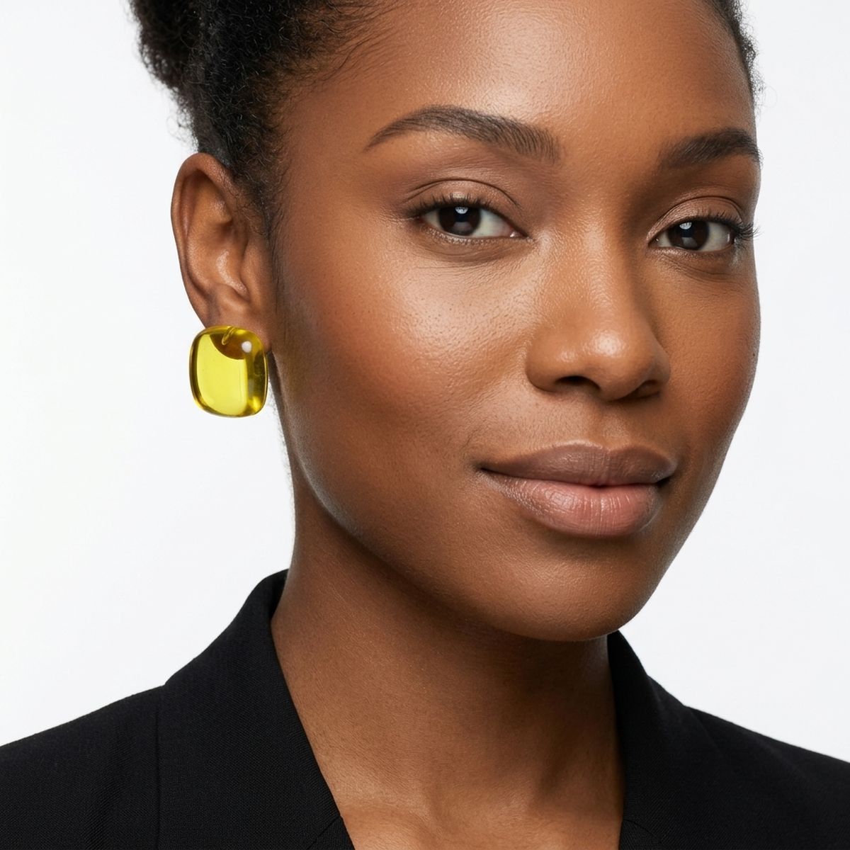 Chunky Yellow Translucent Square Stud Earrings