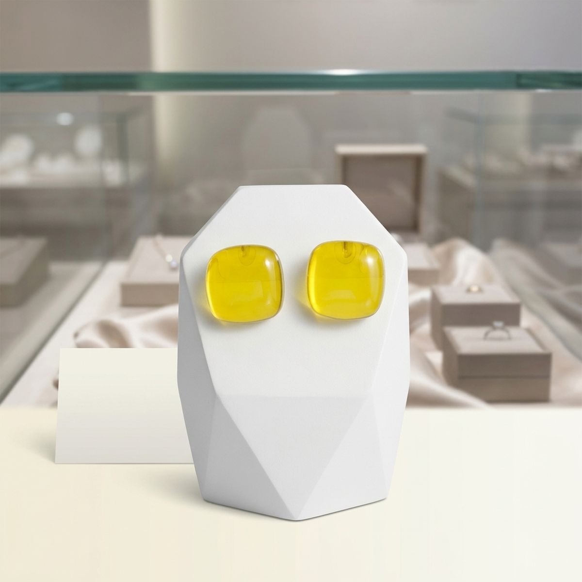Chunky Yellow Translucent Square Stud Earrings