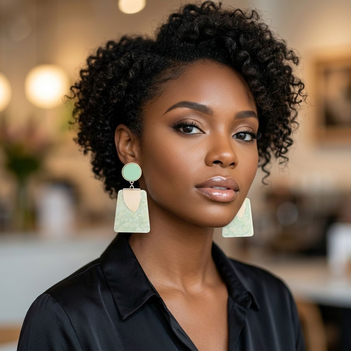 Drop Marbled Green Trendy Trapezoid Earrings