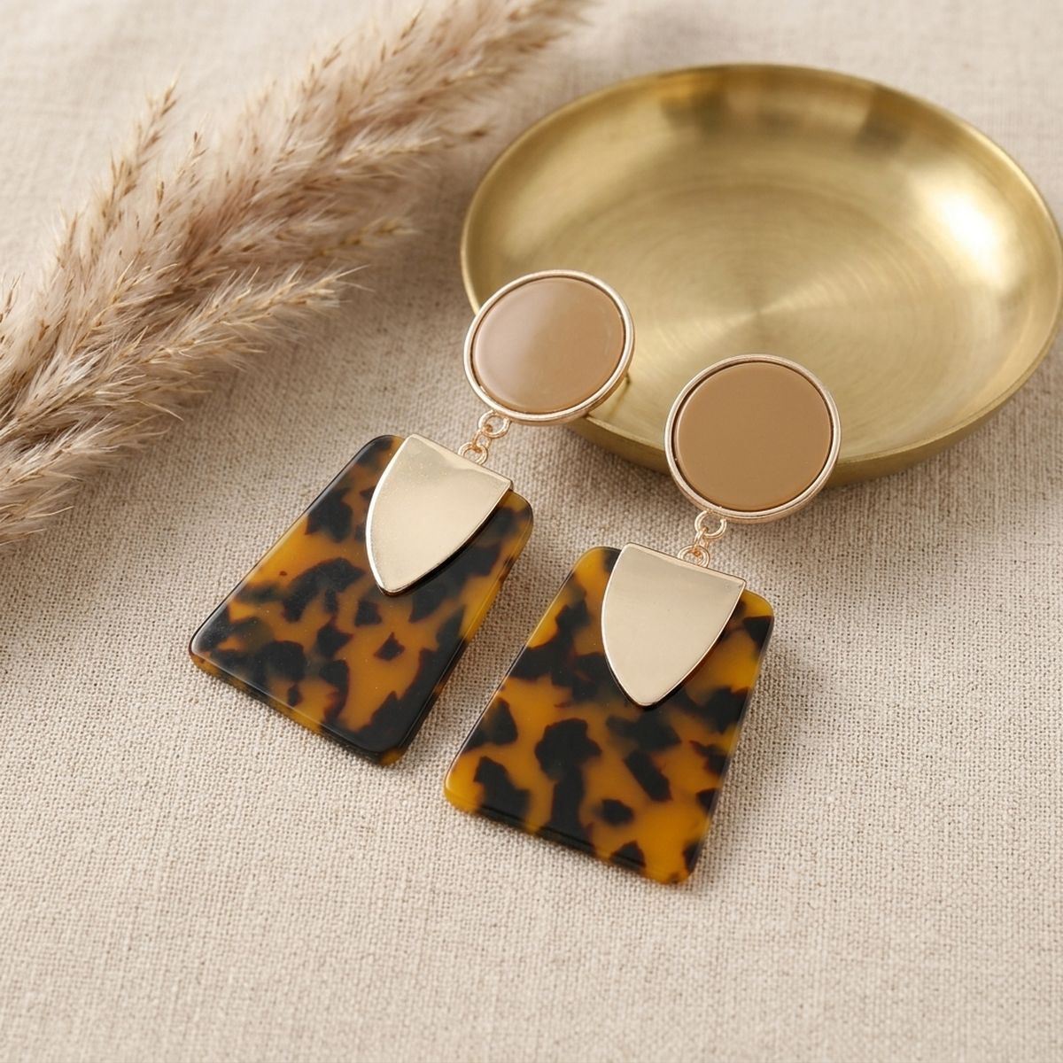 Drop Leopard Brown Trendy Trapezoid Earrings
