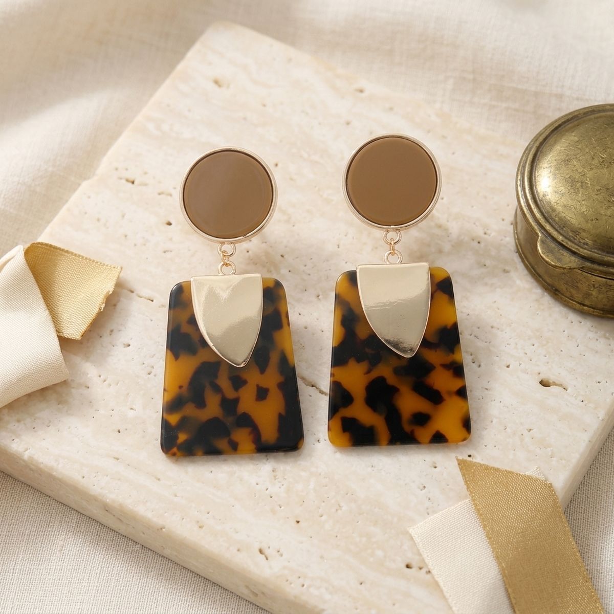 Drop Leopard Brown Trendy Trapezoid Earrings