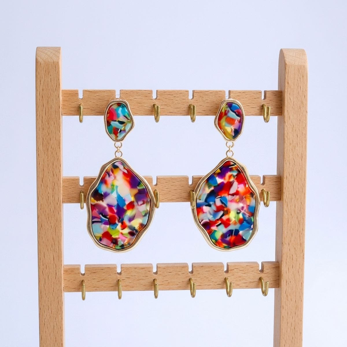 Colorful Confetti Organic Teardrop Gold Earrings