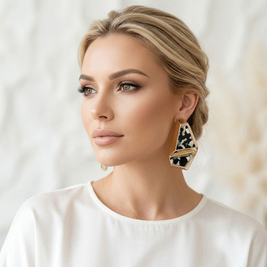 Stud Abstract Black Mosaic Terrazzo Earrings