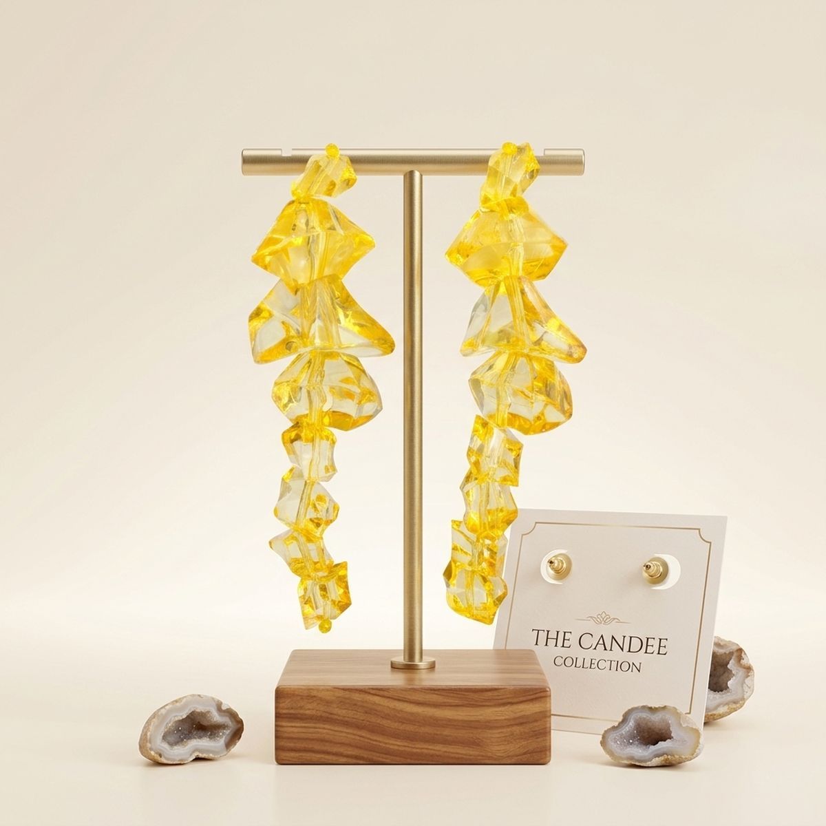 Translucent Yellow Acrylic Rock Candy Drop Earrings