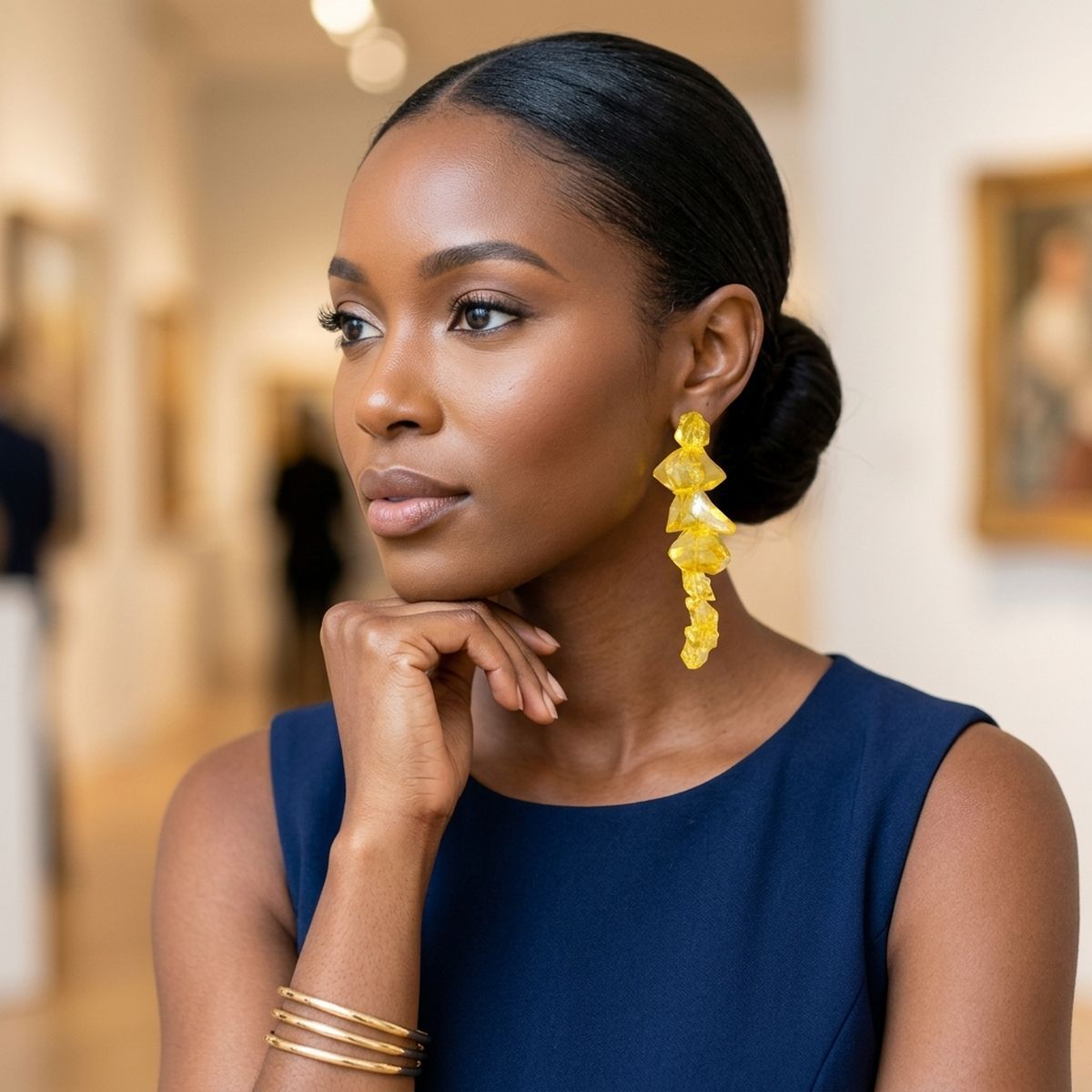 Translucent Yellow Acrylic Rock Candy Drop Earrings