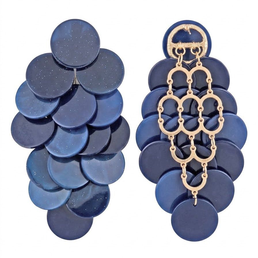 Blue Cascading Disc Chandelier Drop Earrings