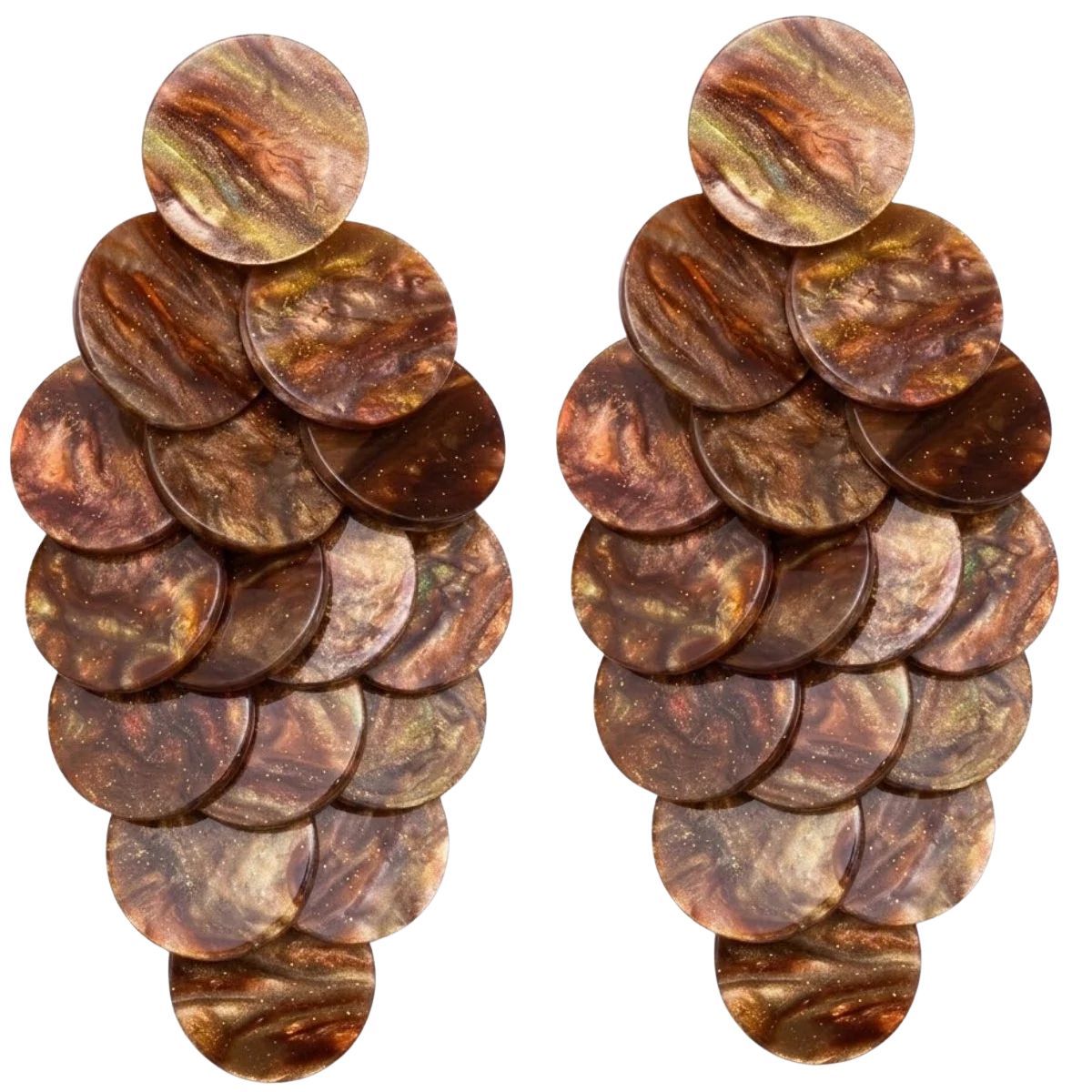 Brown Cascading Disc Chandelier Drop Earrings