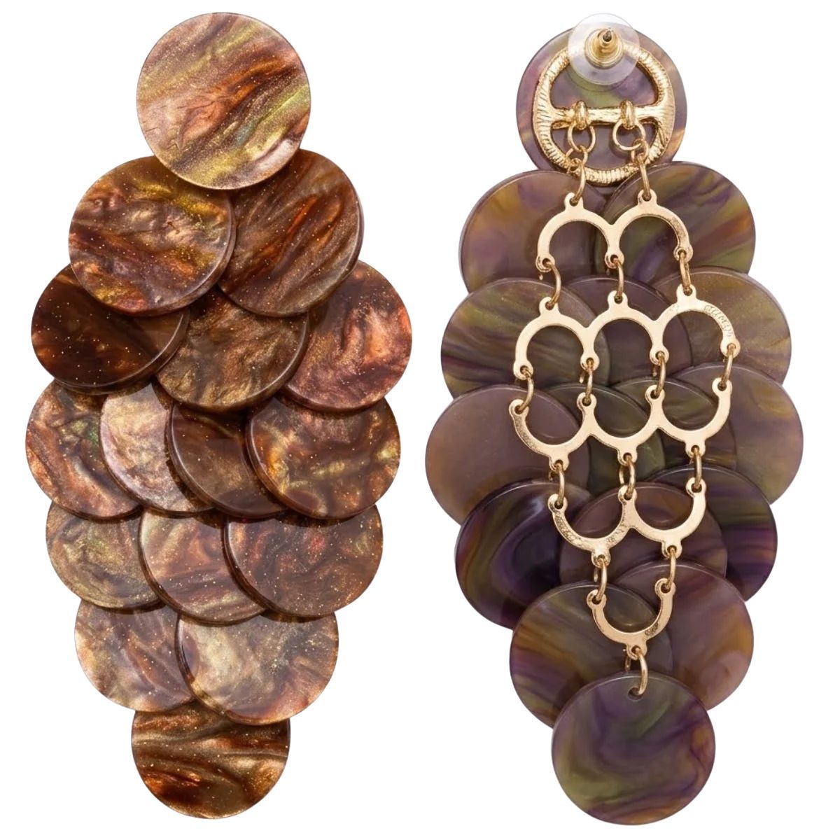 Brown Cascading Disc Chandelier Drop Earrings