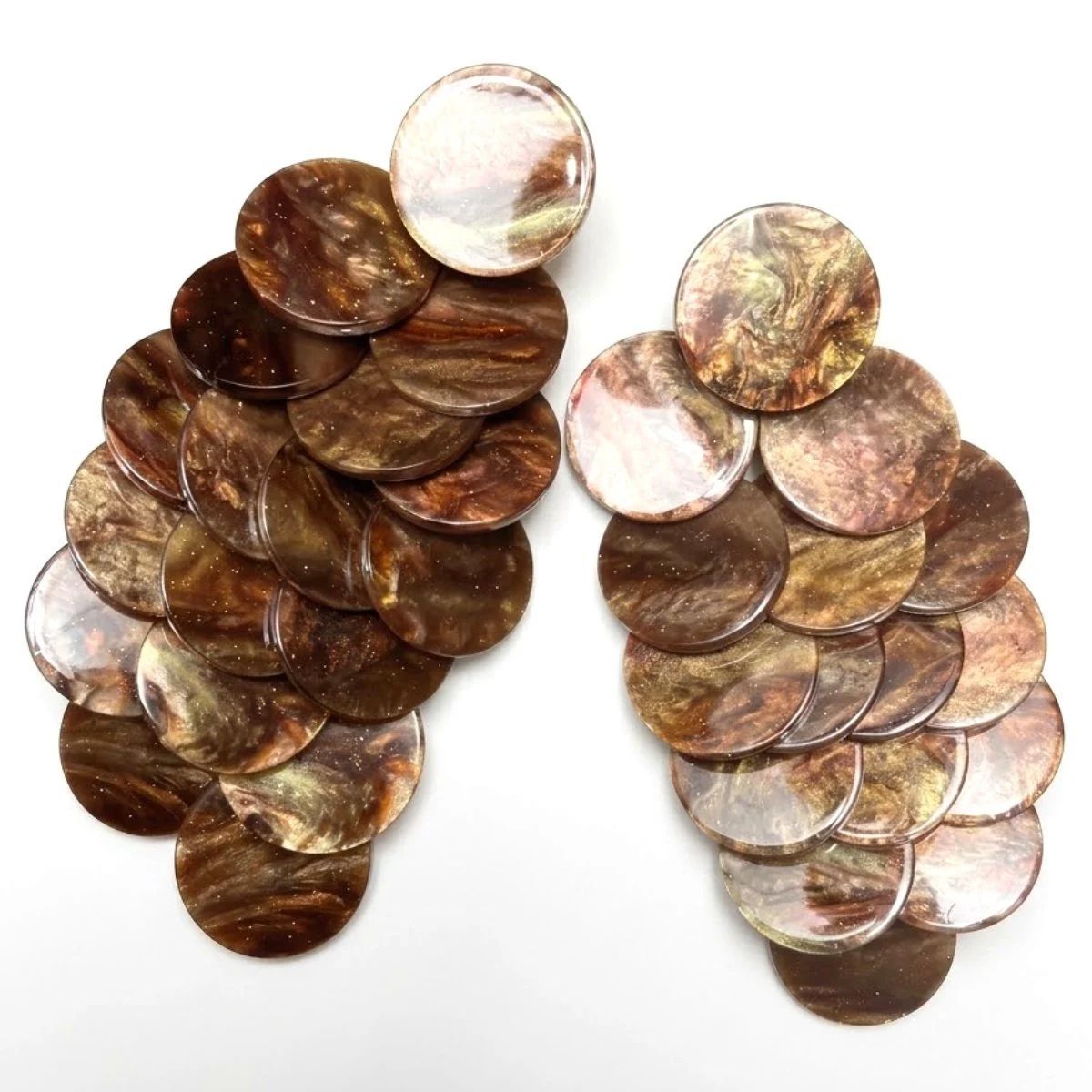 Brown Cascading Disc Chandelier Drop Earrings