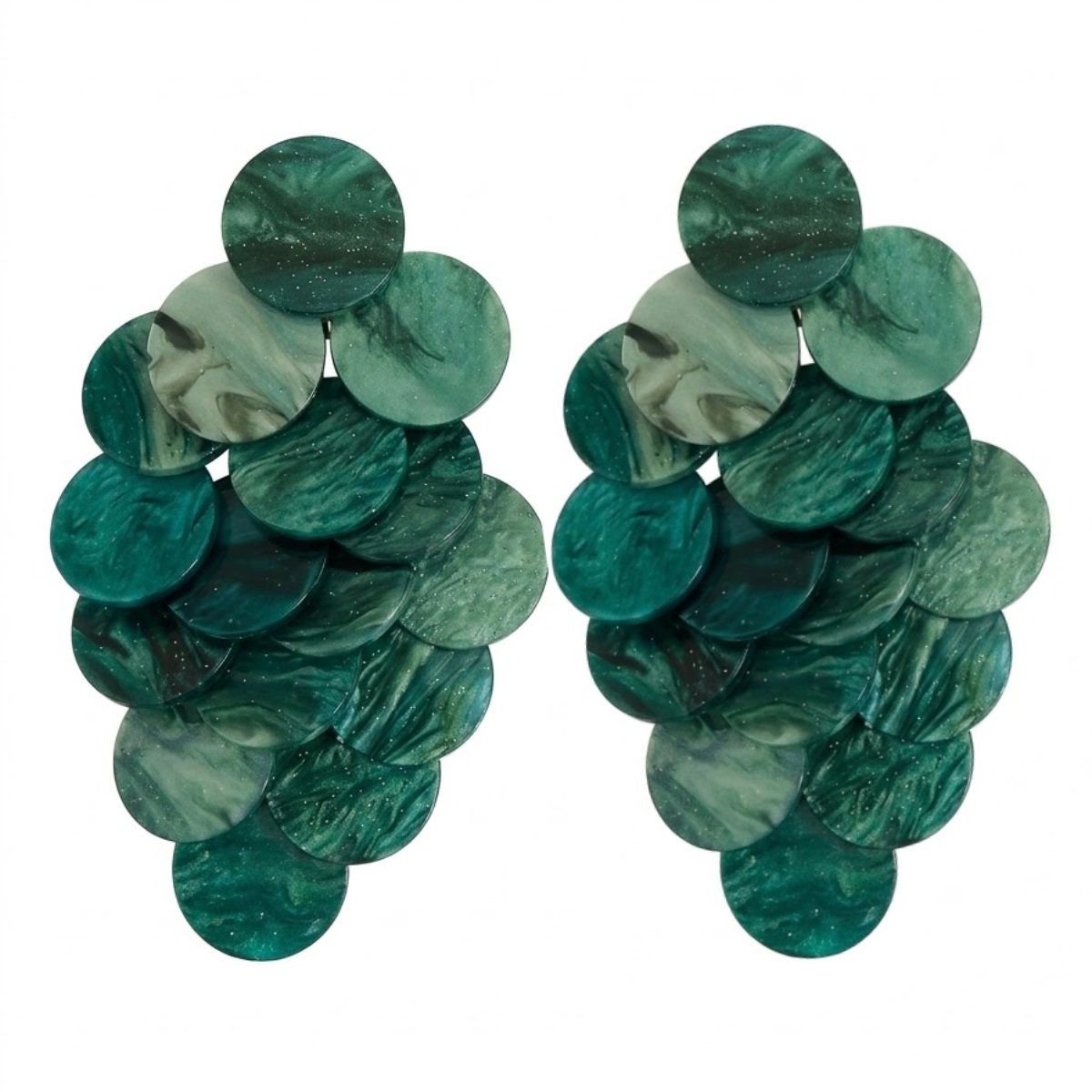 Green Cascading Disc Chandelier Drop Earrings