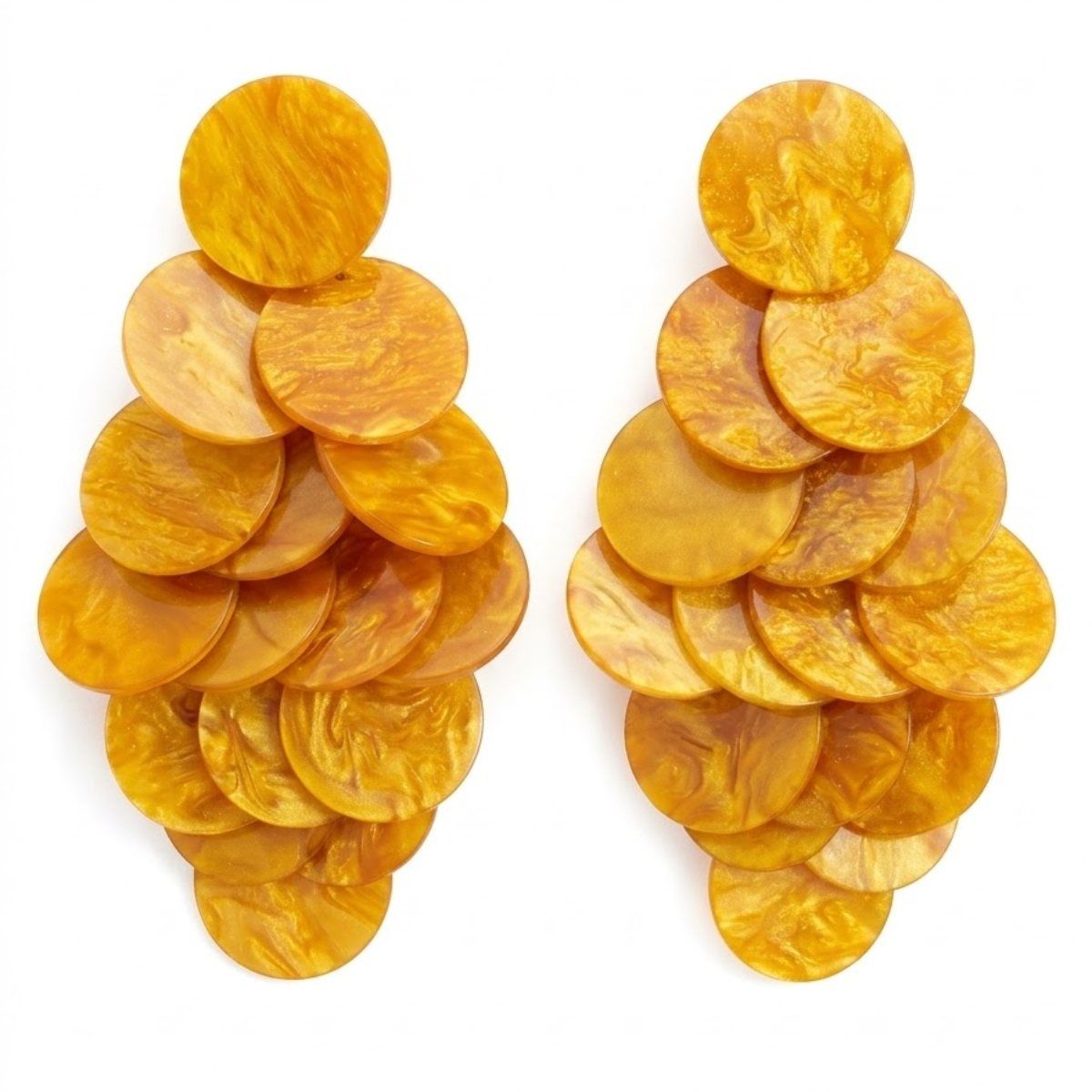 Mustard Cascading Disc Chandelier Drop Earrings