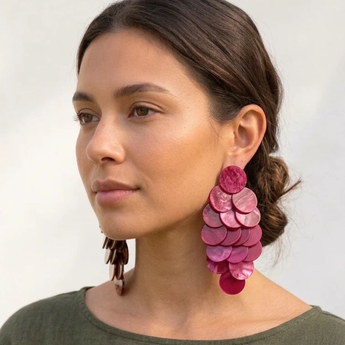 Pink Cascading Disc Chandelier Drop Earrings