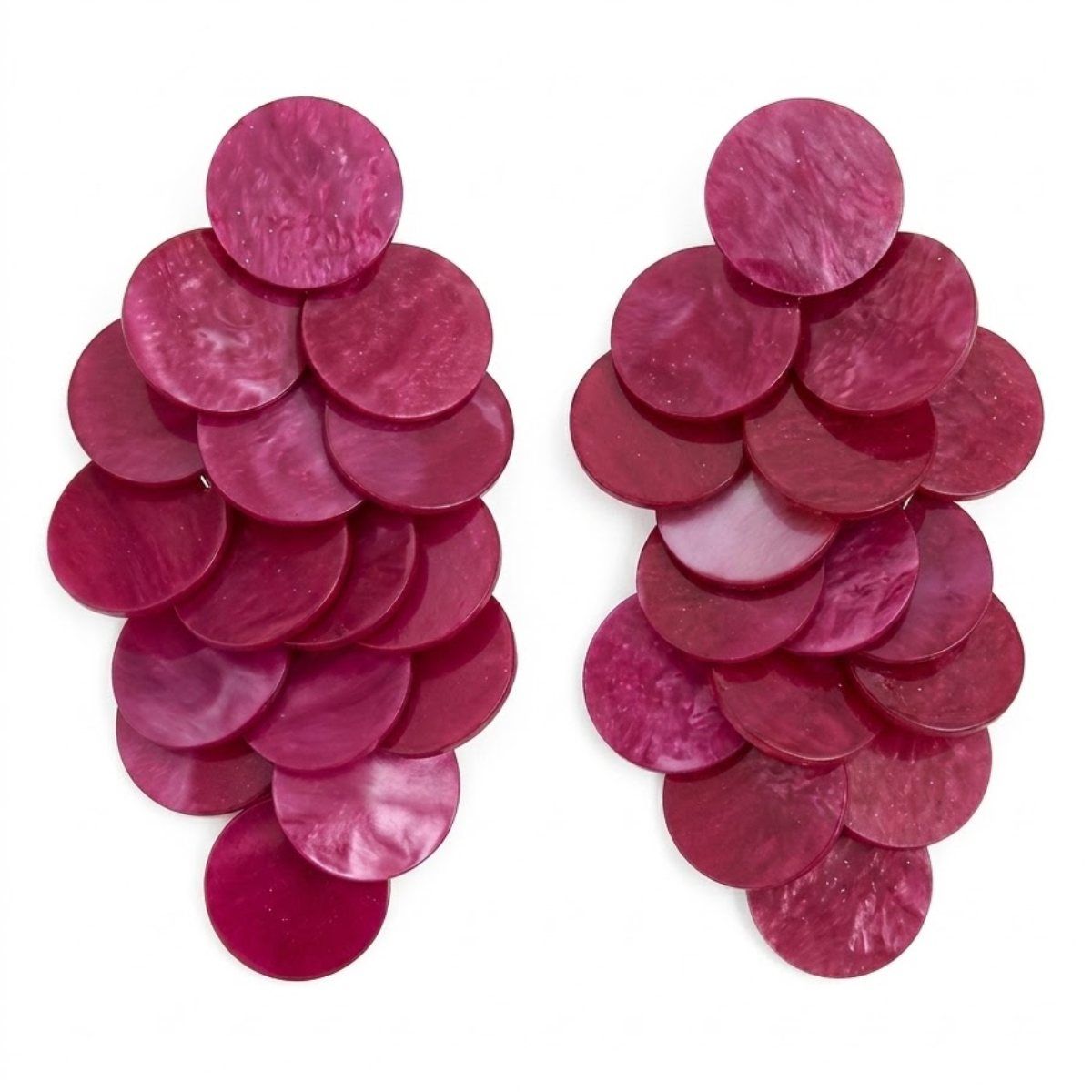 Pink Cascading Disc Chandelier Drop Earrings